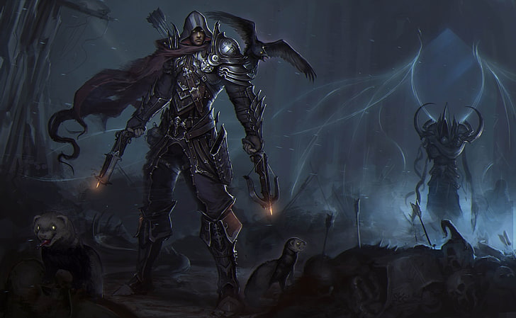 мужчина держит лук и стрелы цифровые обои, Diablo III, Diablo 3: Reaper of Souls, HD обои
