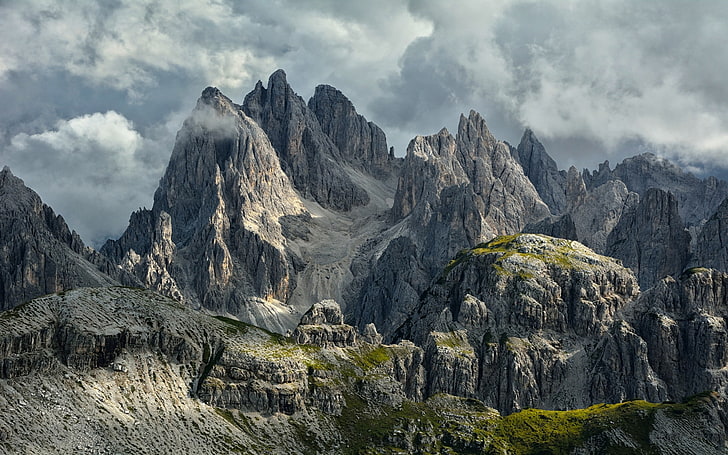 przyroda, krajobraz, Dolomity (góry), Włochy, chmury, lato, Alpy, Tapety HD