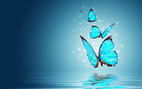 الفراشات الزرقاء ، الفراشات ، الفراشات ، الفن ، إلهام التصميم، خلفية HD HD wallpaper