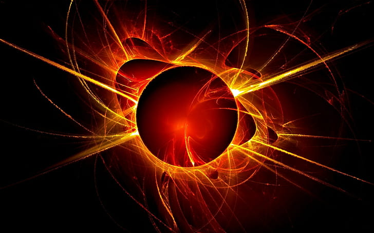 Abstract, Yellow Light, Ball, black, red, and yellow illustration, abstract, yellow light, ball, HD wallpaper