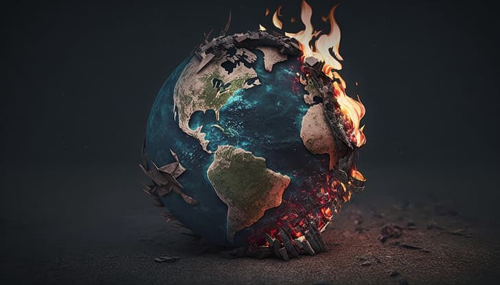 AI arte, ilustración, Tierra, quema, fuego, calentamiento global, Fondo de pantalla HD