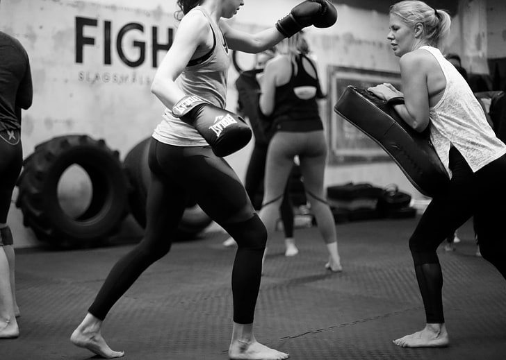 entrenamiento, blanco y negro, kickboxing, Fondo de pantalla HD