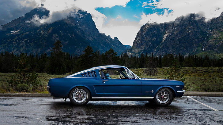 Fahrzeuge, Ford Mustang Fastback, Blaues Auto, Fastback, Ford Mustang, Muscle Car, HD-Hintergrundbild