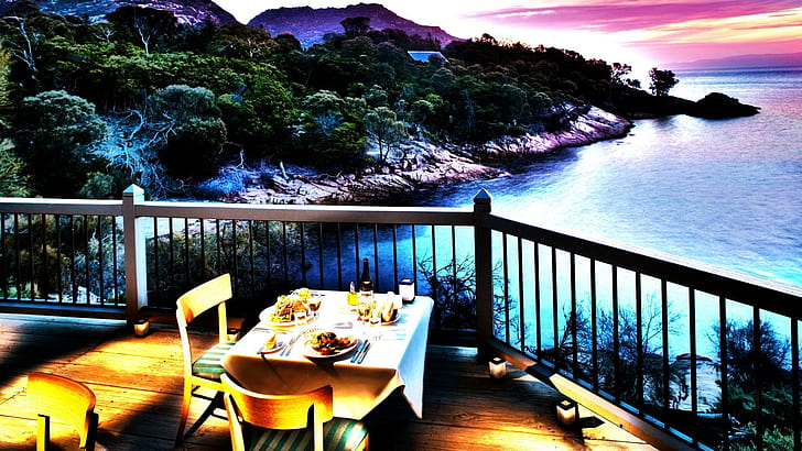 Splendid Diner View Hdr, brzeg, restauracja, taras, jadalnia, przyroda i krajobrazy, Tapety HD