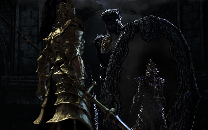Dragonslayer Ornstein dan Looking Glass Knight dari Dark Souls, Dark Souls II, Dark Souls, ornstein, knight, Dragon Slayer Ornstein, Wallpaper HD
