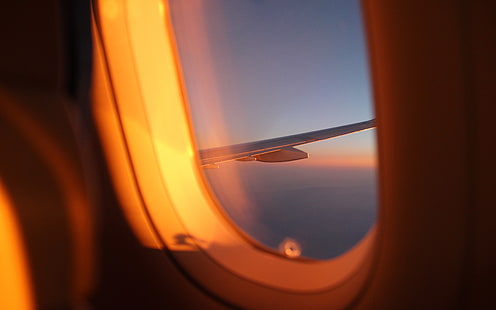 Airplane window outside sunset view 4K HD, HD wallpaper HD wallpaper