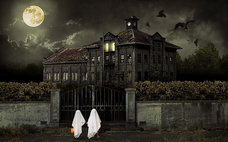Halloween Night Walk, mroczny, przestraszony, świętowanie, straszny, Tapety HD