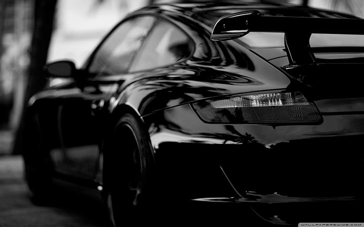 schwarzes Coupé, Porsche, Porsche 911, Monochrom, Auto, Fahrzeug, HD-Hintergrundbild