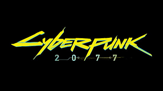 digital konst, konstverk, videospel, cyberpunk, Cyberpunk 2077, enkel bakgrund, logotyp, HD tapet HD wallpaper