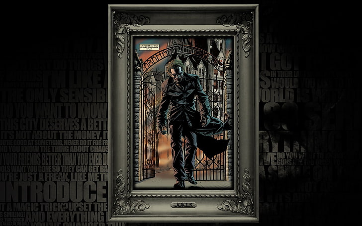 Peinture DC Joker avec cadre en bois gris, Joker, bande dessinée, DC Comics, Batman, Fond d'écran HD