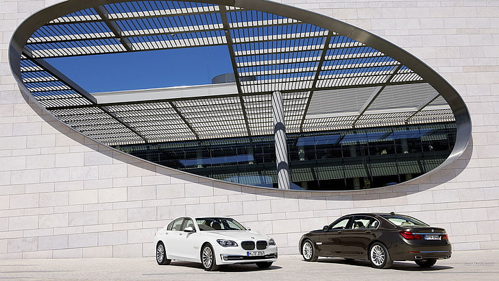 two black and white sedans, BMW 7, BMW, car, vehicle, HD wallpaper