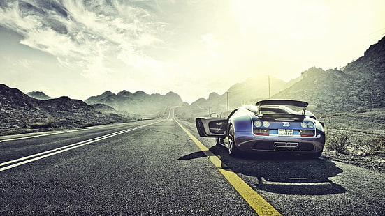 mavi spor araba, Bugatti, Bugatti Veyron Süper Spor, araba, HD masaüstü duvar kağıdı HD wallpaper