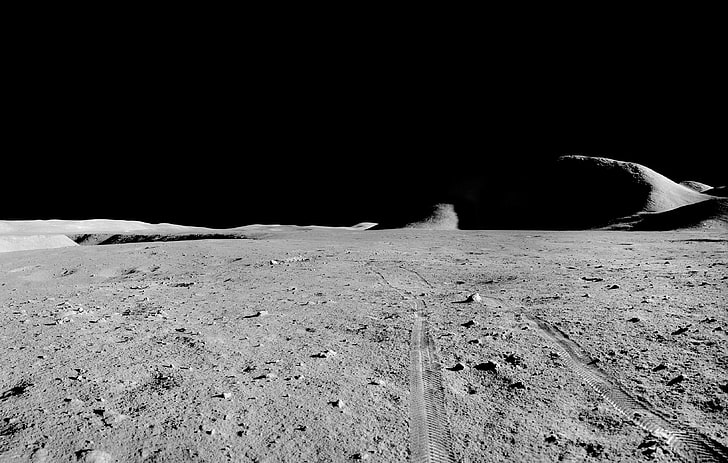 czarno-biała nawierzchnia betonowa, Apollo, Księżyc, krajobraz, Tapety HD