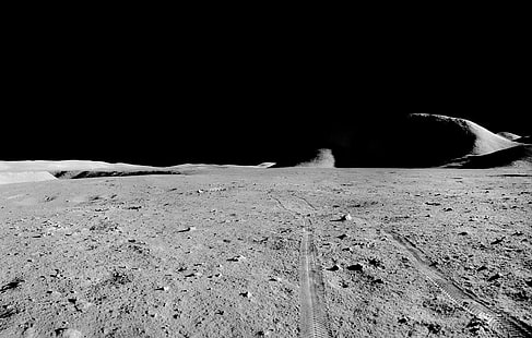 surface en béton noir et blanc, Apollo, lune, paysage, Fond d'écran HD HD wallpaper