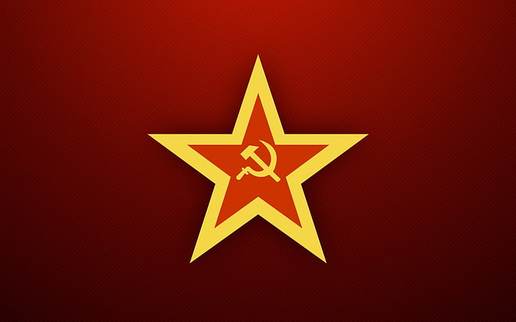 빨간색과 노란색 별 그림, 소련, 소련, 러시아, 깃발, 빨간색 배경, 디지털 아트, HD 배경 화면