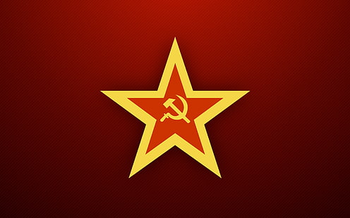 ilustração estrela vermelha e amarela, URSS, União Soviética, Rússia, bandeira, fundo vermelho, arte digital, HD papel de parede HD wallpaper