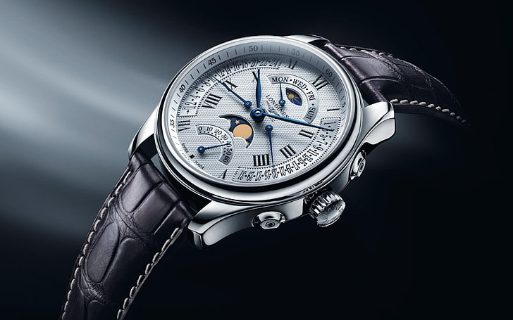 Longines Swiss-Fashion watches brand advertising W.., round silver-colored chronograph watch, HD wallpaper
