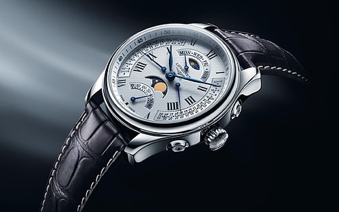 Часовници Longines Swiss-Fashion с марка за реклама W .., кръгъл часовник със сребърен хронограф, HD тапет HD wallpaper