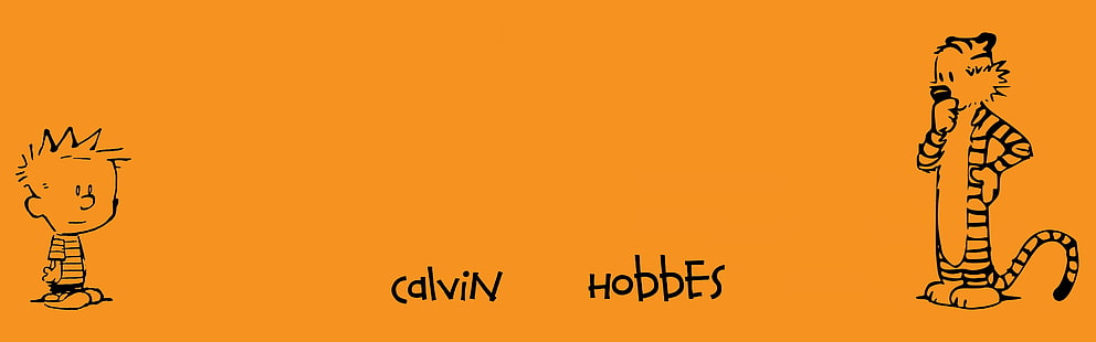 Illustrazione di Calvin Hobbes, Calvin e Hobbes, fumetti, minimalismo, doppio monitor, display multiplo, Sfondo HD HD wallpaper