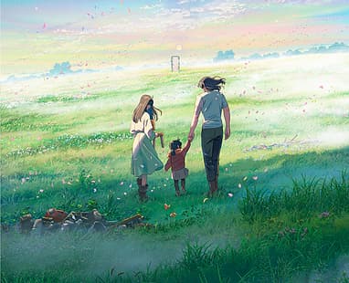 Makoto Shinkai, film, arte giapponese, ragazze anime, erba, porta, Suzume no Tojimari, Sfondo HD HD wallpaper