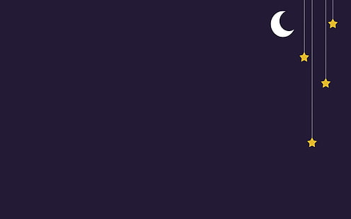 Halbmond und Sterne auf schwarzem Hintergrund 3D Wallpaper, digitale Kunst, Minimalismus, einfacher, einfacher Hintergrund, Mond, Sterne, Linien, Seile, Nacht, HD-Hintergrundbild HD wallpaper