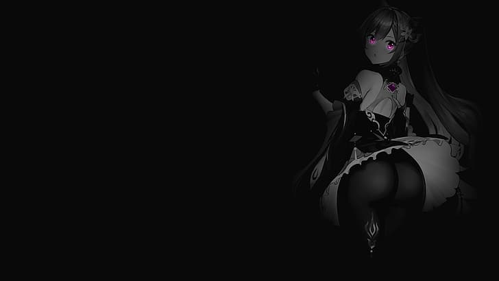 coloración selectiva, fondo negro, fondo oscuro, fondo simple, chicas anime, Fondo de pantalla HD