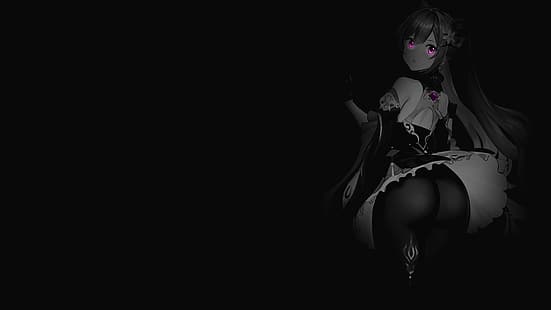 coloração seletiva, fundo preto, fundo escuro, fundo simples, garotas de anime, HD papel de parede HD wallpaper