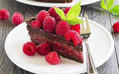 gâteau au chocolat aux fraises, gâteaux, chocolat, framboise, Fond d'écran HD HD wallpaper