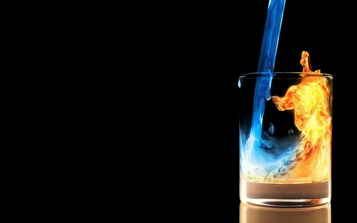 Fire And Ice HD, shot glass, abstract, fire, ice, and, HD wallpaper