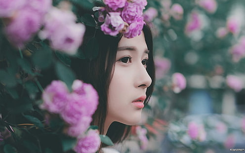 bunga, wajah, Asia, taman Cina, taman, perempuan di luar rumah, perempuan, di luar ruangan, Wallpaper HD HD wallpaper