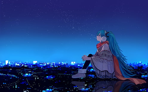 Ciudad de Hatsune Miku, fondo de pantalla digital de Hatsune Miku, animado / animado, azul, cielo, ciudad, animado, anime, Fondo de pantalla HD HD wallpaper