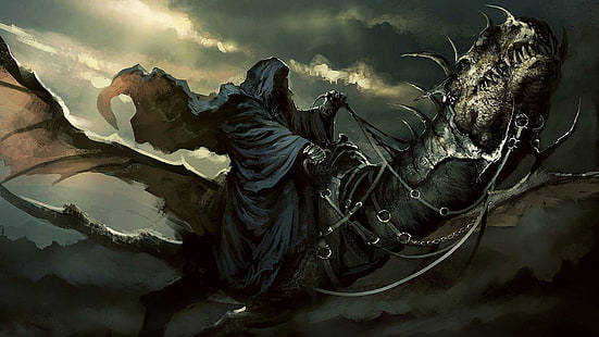 Lord of the Rings Nazgul, persona in abito a cavallo con drago grafica, film, 1920x1080, lotr, il signore degli anelli, nazgul, Sfondo HD HD wallpaper