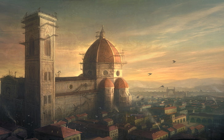 cathédrale rouge et grise, œuvres d'art, Florence, Assassin's Creed, jeux vidéo, Fond d'écran HD