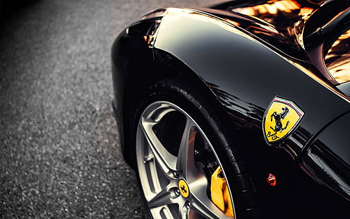 Autos, Ferrari, Nahaufnahme, Räder, schwarzer Ferrari-Sportwagen, Autos, Ferrari, Nahaufnahme, Räder, HD-Hintergrundbild HD wallpaper