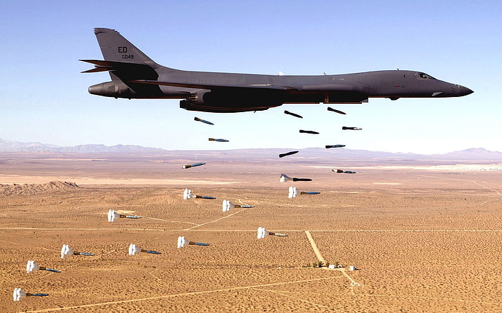 Rockwell B-1 Lancer, bombardeiro, aeronaves, aviões militares, bombas, força aérea dos EUA, deserto, HD papel de parede