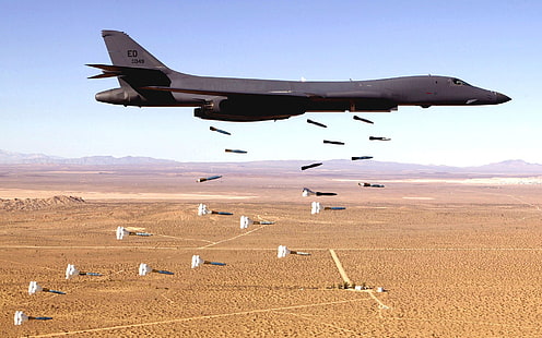 Rockwell B-1 Lancer, Bomber, aircraft, military aircraft, bombs, US Air Force, desert, HD wallpaper HD wallpaper