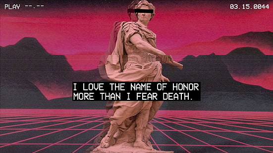 graue Statue mit Text-Overlay-Screenshot, Vaporwave, Statue, Roman, Griechisch, HD-Hintergrundbild HD wallpaper