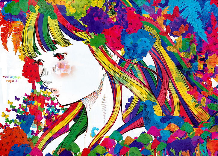 gadis anime, manga, Oyasumi Punpun, penuh warna, karya seni, Wallpaper HD