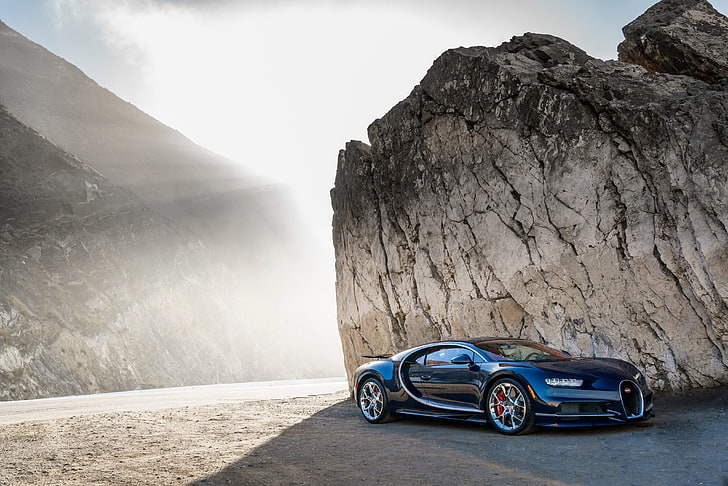 super coche negro, Bugatti, Bugatti Chiron, coche, luces, Fondo de pantalla HD