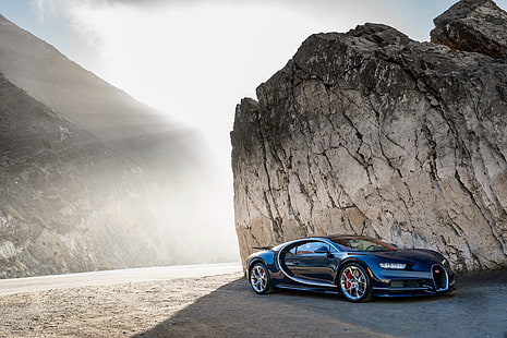black super car, Bugatti, Bugatti Chiron, car, lights, HD wallpaper HD wallpaper