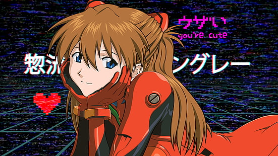 Neon Genesis Evangelion, Asuka Langley Soryu, vaporwave, mecha dziewczyny, anime dziewczyny, Tapety HD HD wallpaper