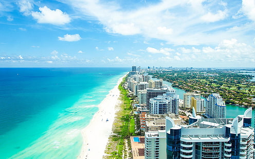 Miami, Flórida, cidade, verão, praia, oceano, edifícios, Miami, Flórida, cidade, verão, praia, oceano, edifícios, HD papel de parede HD wallpaper