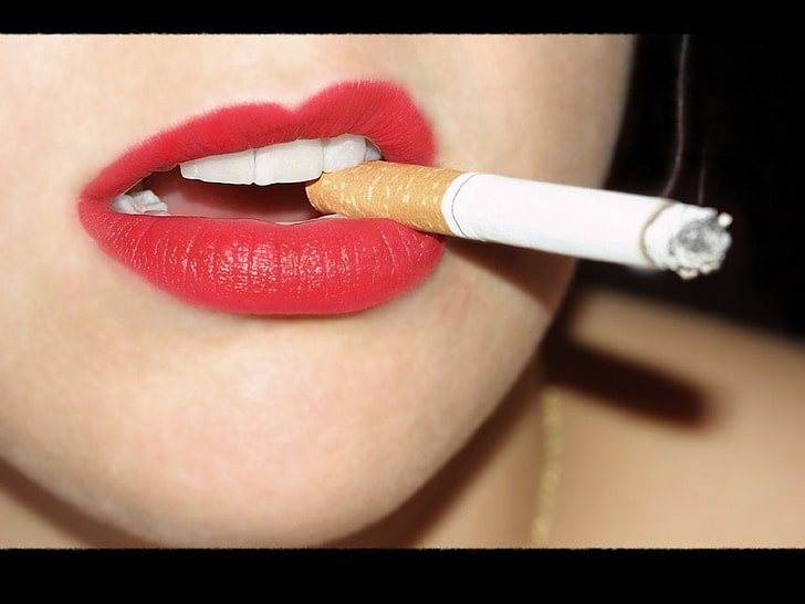 Kvinnor, läppar, cigarett, rökning, kvinna, HD tapet