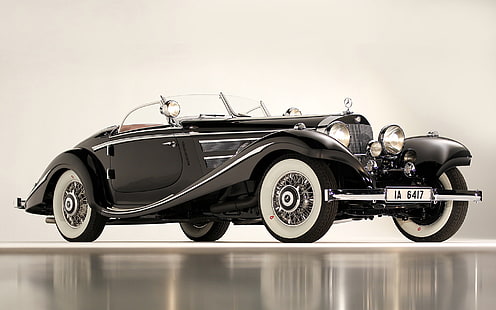 klasik siyah coupe, mercedes, 1936, 540k, özel roadster, klasik, araba, siyah, HD masaüstü duvar kağıdı HD wallpaper