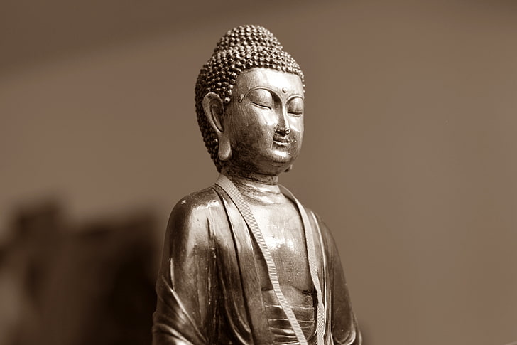 estátua de Buda de concreto prata, buda, meditação, leste, estatueta, HD papel de parede