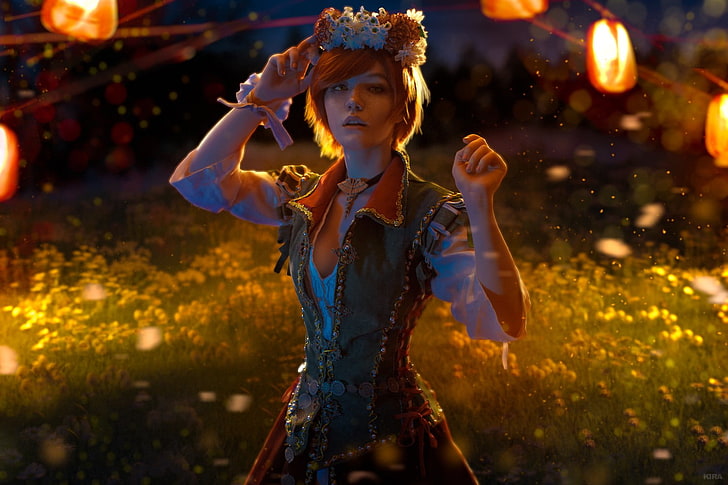 personnage de jeu de femme dans le fond d'écran numérique en haut vert, The Witcher 3: Wild Hunt, Shani, Lyumos, Fond d'écran HD