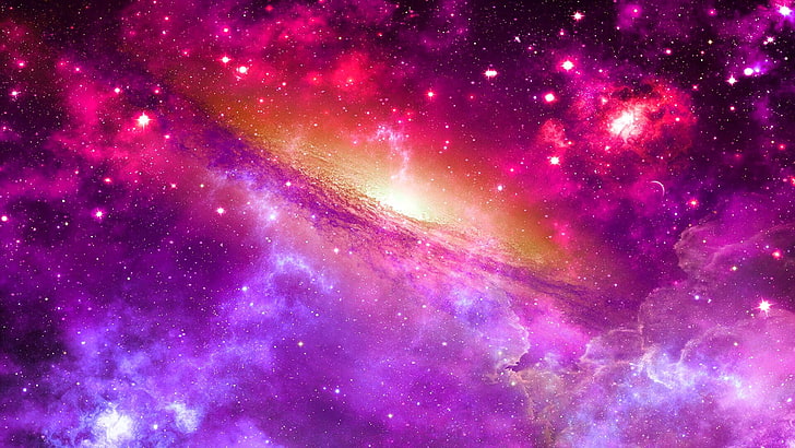 красный и фиолетовый галактики иллюстрации, космос, вселенная, туманность, звезда, свет, HD обои