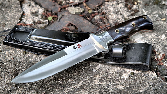 нож с черна дръжка с ножница, нож, оцеляване, оръжие, HD тапет HD wallpaper