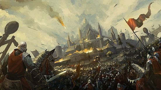 Fantasy, bitwa, armia, zamek, rycerz, wojownik, Tapety HD HD wallpaper
