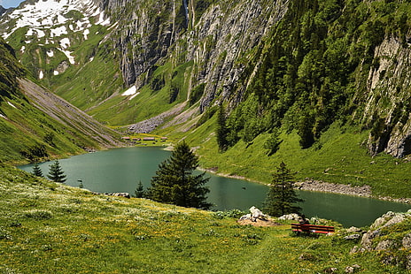 ścieśniać zdjęcie zbiornik wodny otoczony drzewami, szwajcarski, szwajcarski, szwajcarski, krajobraz, ścieśniać, zdjęcie, zbiornik wodny, drzewa, Szwajcaria, góra, natura, jezioro, woda, na dworze, lato, scenics, las, zielony Kolor , europejskie Alpy, Tapety HD HD wallpaper